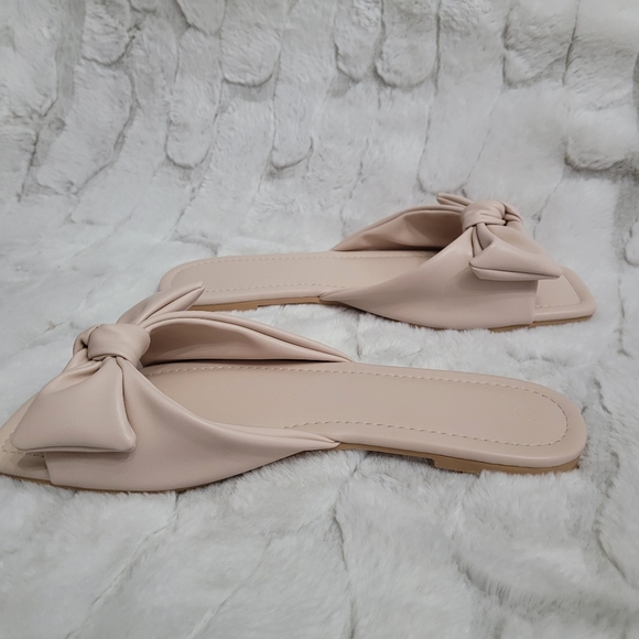 Coutgo Womens Nude Size 11 Open Toe Bow Strap Slide Sandals - Picture 11 of 11